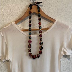 Vintage fabric wrapped beaded necklace